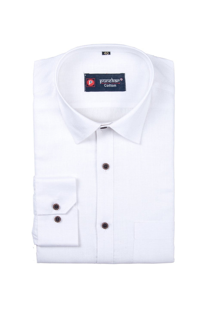Punekar Cotton White Color Silky Linen Cotton Shirt for Men's. - Punekar Cotton