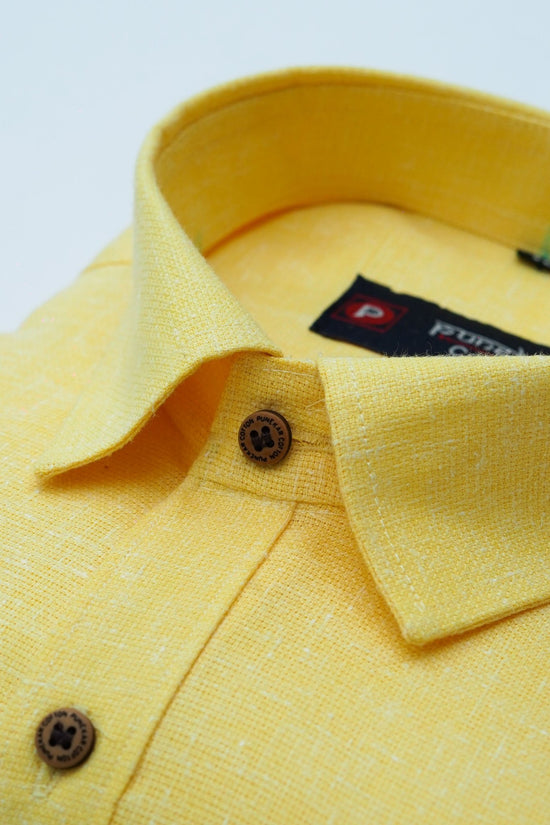 Punekar Cotton Yellow Color Cotton Linen Formal Shirt for Men's. - Punekar Cotton