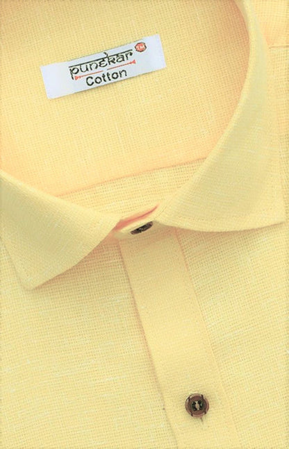 Punekar Cotton Yellow Color Cotton Linen Formal Shirt for Men&