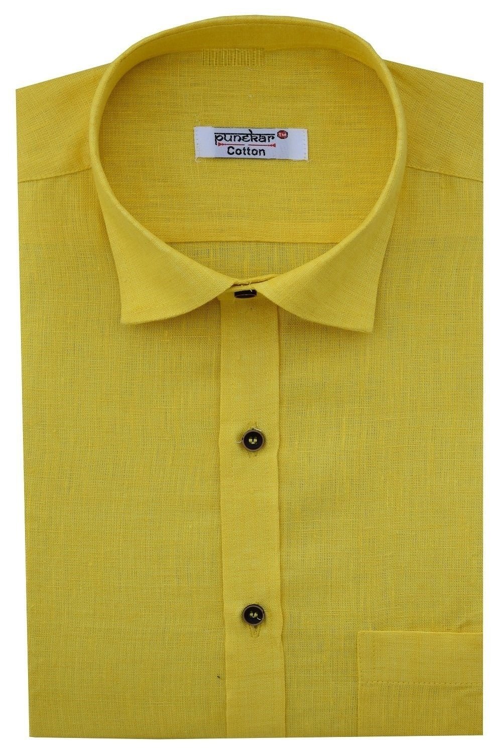 Punekar Cotton Yellow Color Formal Linen shirts for Men&