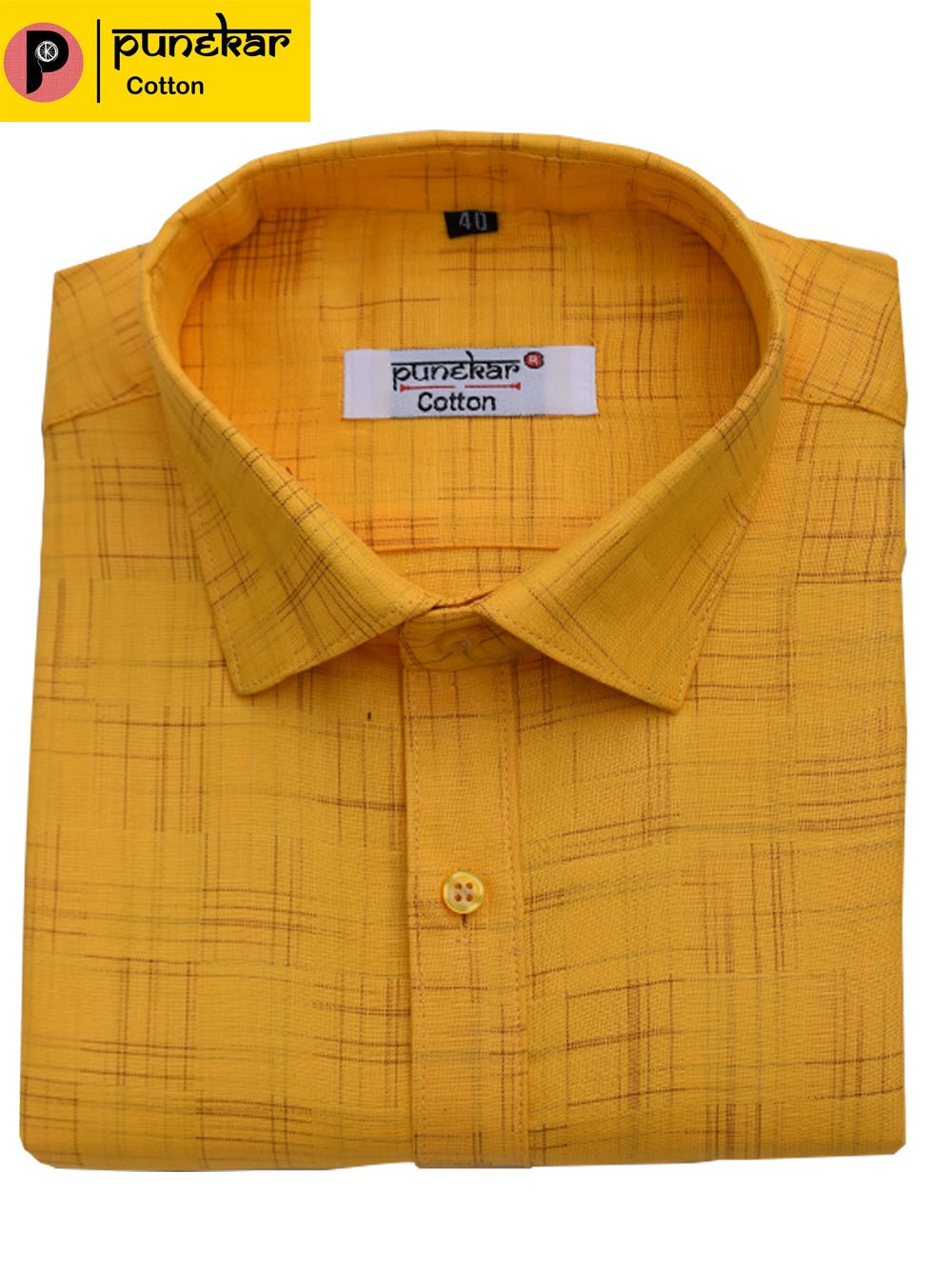 Punekar Cotton Yellow Color Pure Cotton Handmade Formal Shirt for Men&
