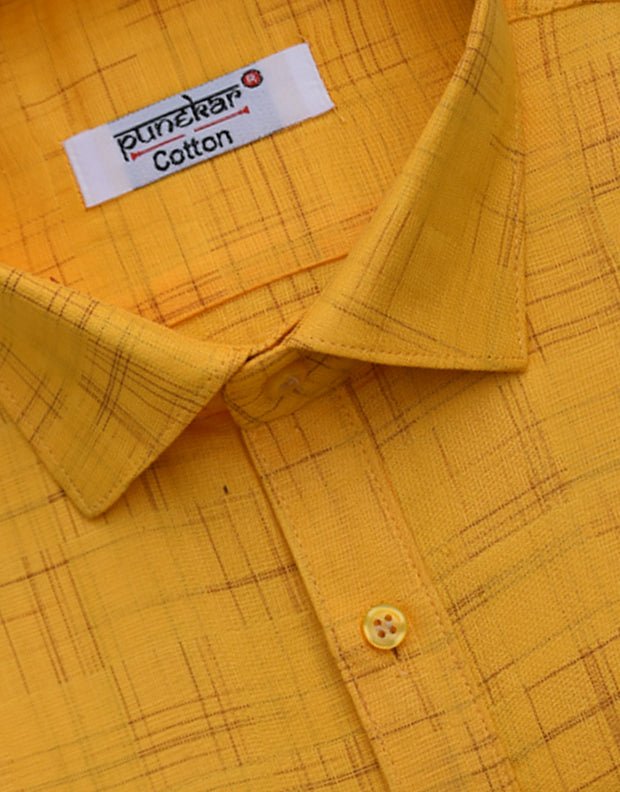 Punekar Cotton Yellow Color Pure Cotton Handmade Formal Shirt for Men's. - Punekar Cotton