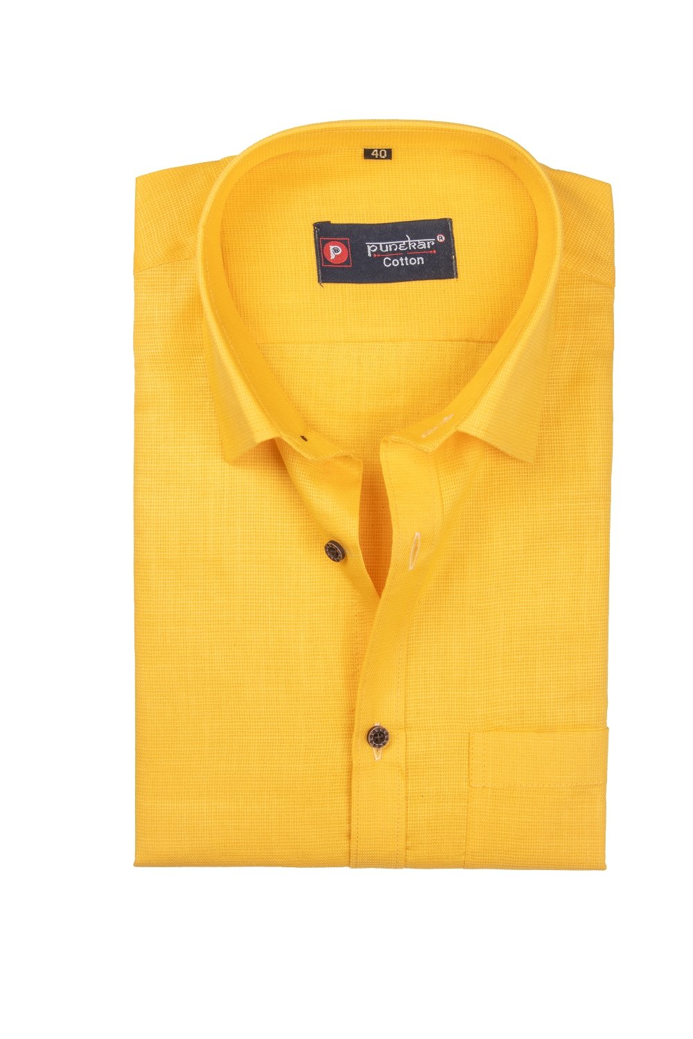 Punekar Cotton Yellow Color Silky Linen Cotton Shirt for Men&