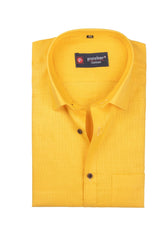 Punekar Cotton Yellow Color Silky Linen Cotton Shirt for Men's. - Punekar Cotton