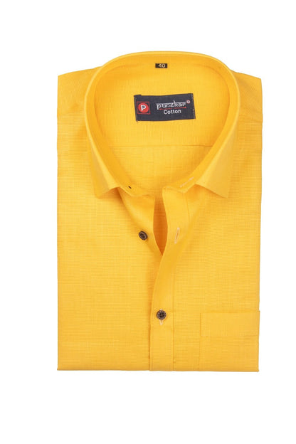 Punekar Cotton Yellow Color Silky Linen Cotton Shirt for Men&