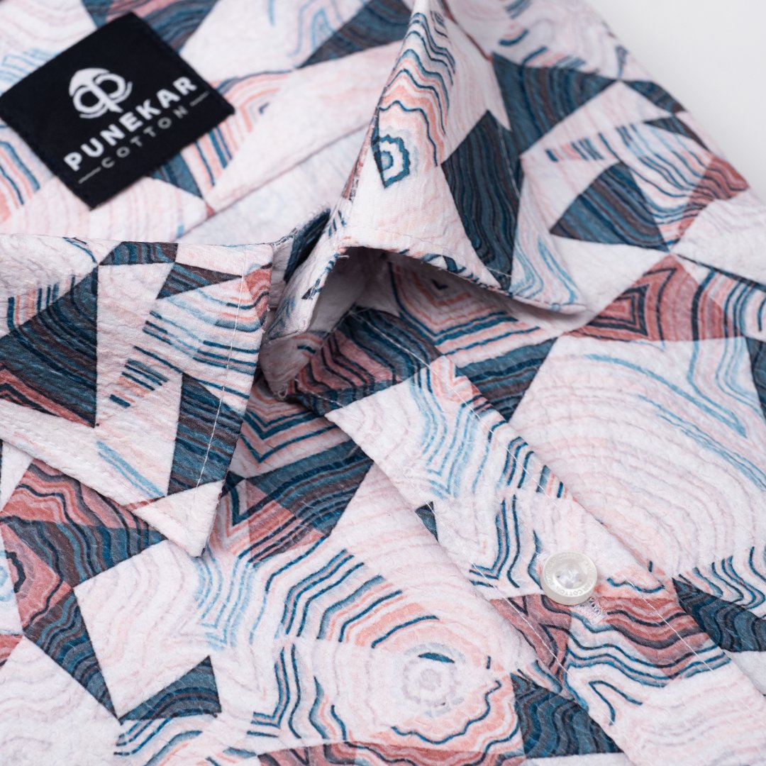 Purple Color Popcorn Triangle Printed Shirt For Men - Punekar Cotton