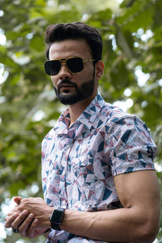 Purple Color Popcorn Triangle Printed Shirt For Men - Punekar Cotton