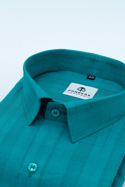 Rama Green Color Pure Cotton Shirts For Men - Punekar Cotton