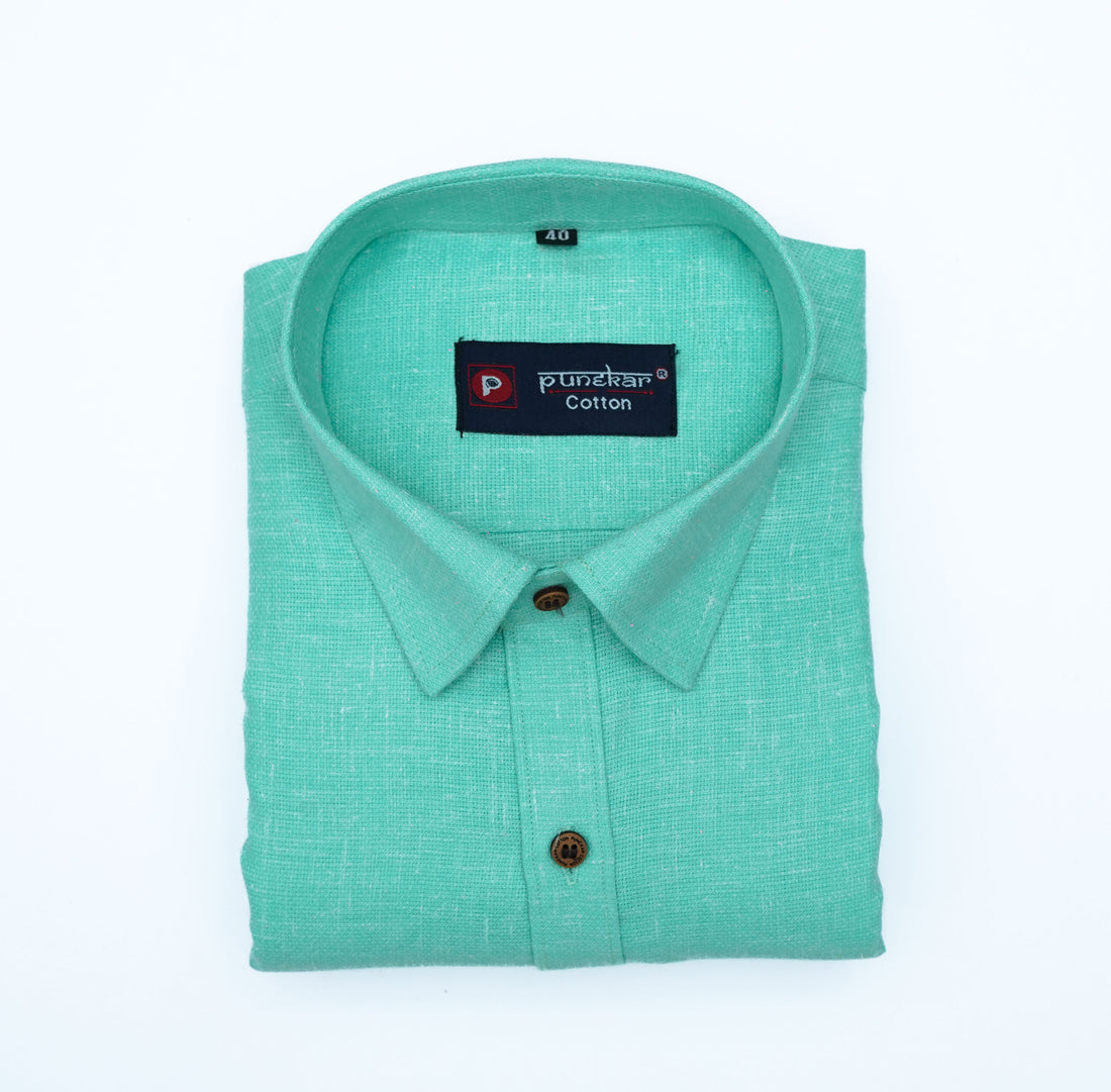 Punekar Cotton Light Green Color Cotton Linen Formal Shirt for Men&