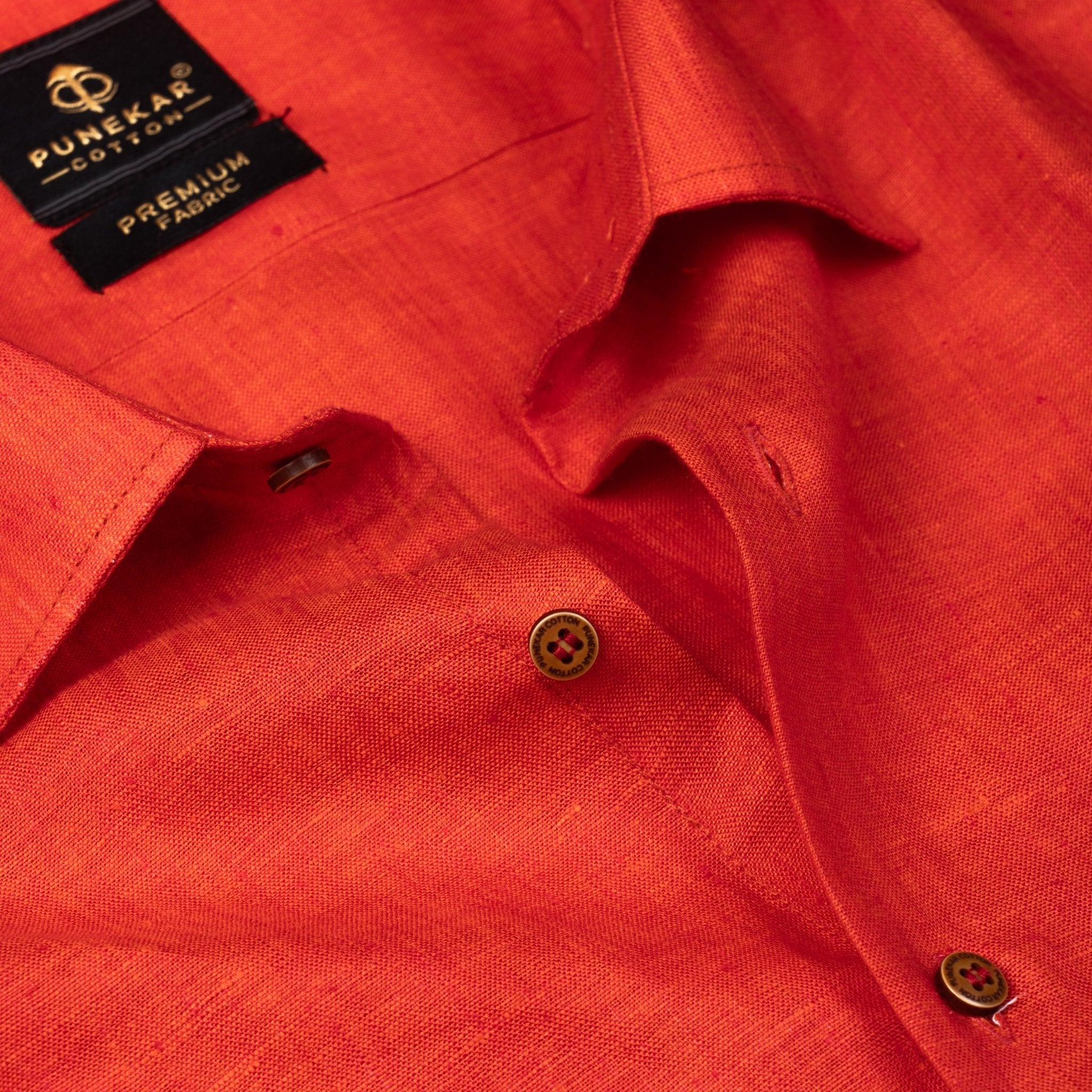 Red Color Prime Linen Shirt For Men - Punekar Cotton
