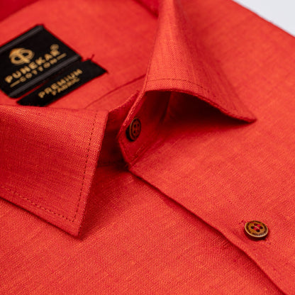 Red Color Prime Linen Shirt For Men - Punekar Cotton