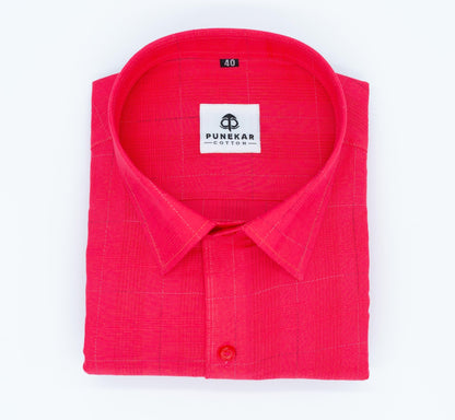 Red Color Pure Cotton Shirts For Men - Punekar Cotton