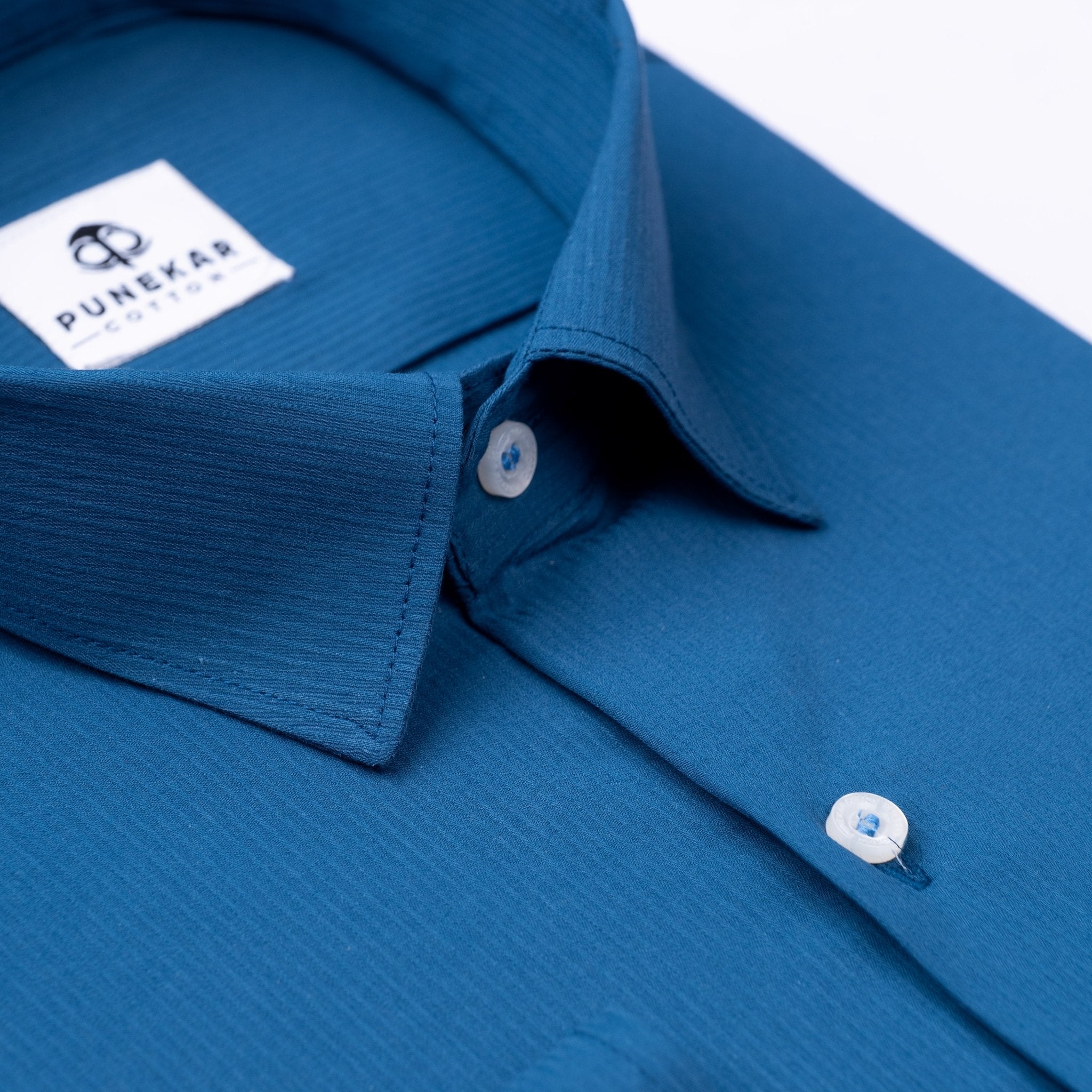Royal Blue Color Lining Texture Lycra Cotton Shirt For Men - Punekar Cotton