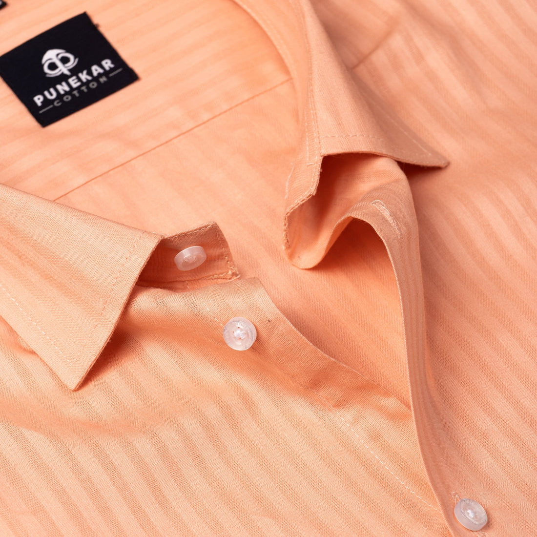Salmon Orange Color vertical Cotton stripe Shirt For Men - Punekar Cotton