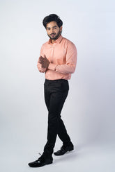 Salmon Orange Color vertical Cotton stripe Shirt For Men - Punekar Cotton