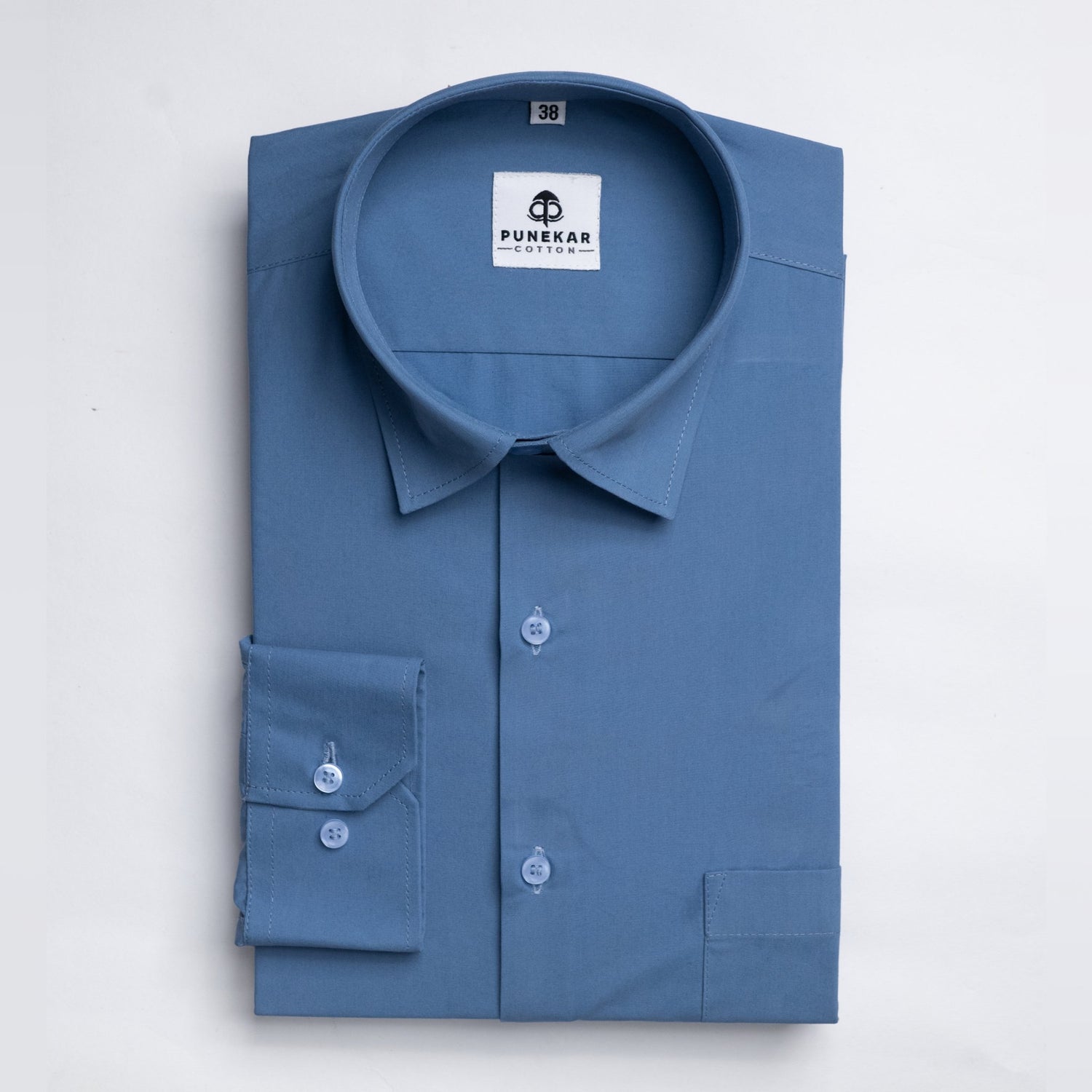 Sea Blue Color Lycra Twill Cotton Shirt For Men - Punekar Cotton