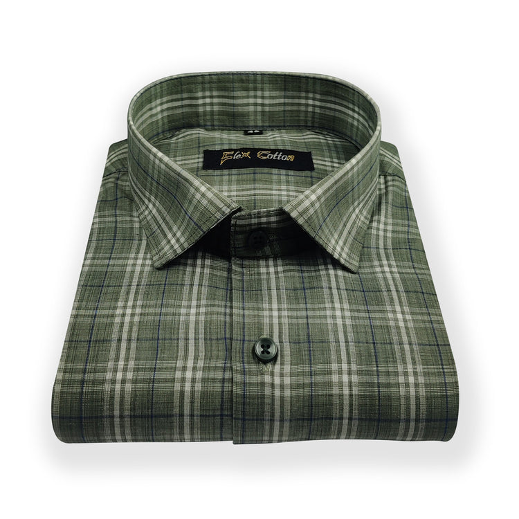 Sea Green Color Poly Cotton Casual Checked Shirt For Men - Punekar Cotton