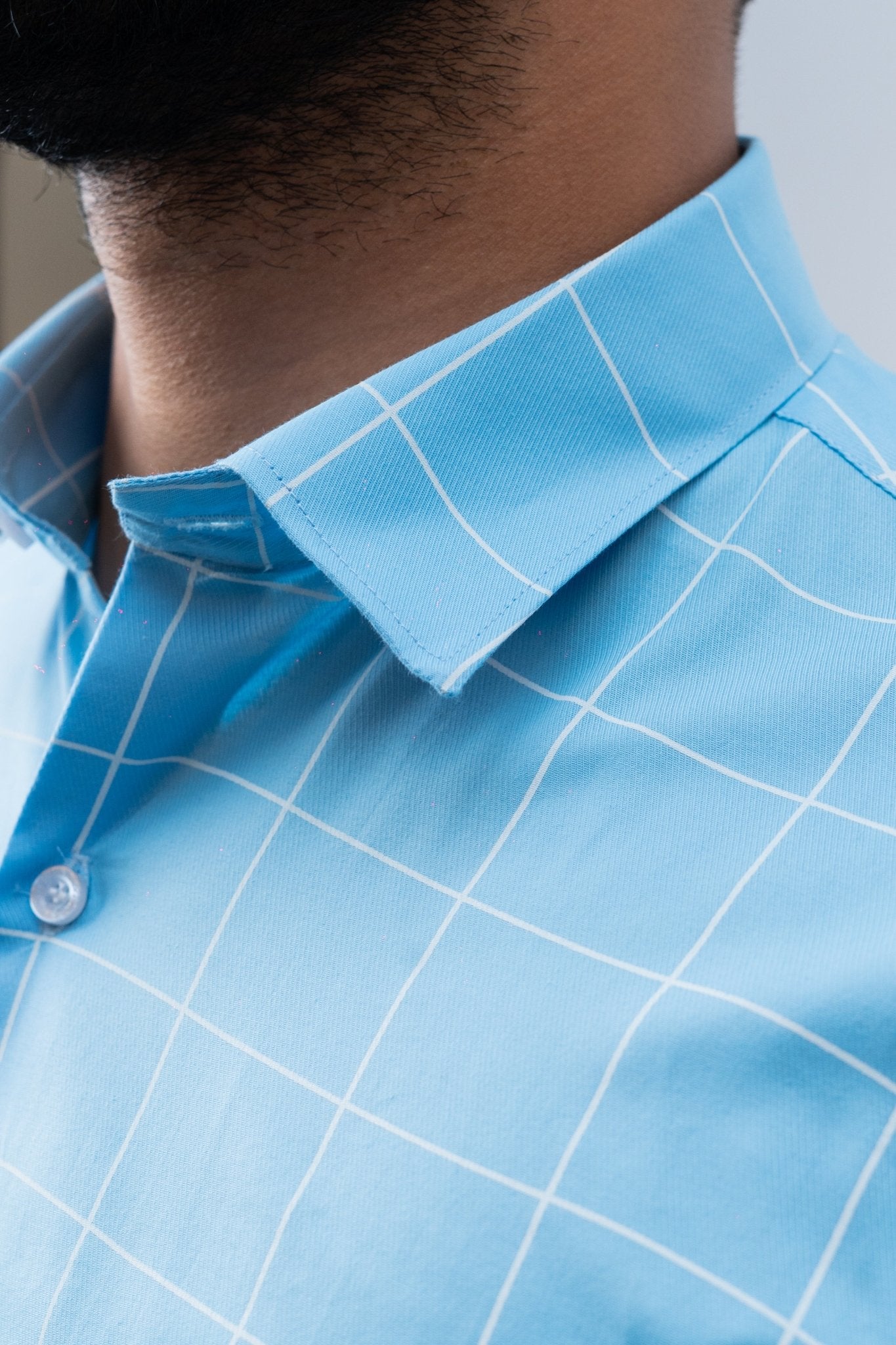 Sky Blue Color Big Checks Cotton Shirts For Men - Punekar Cotton