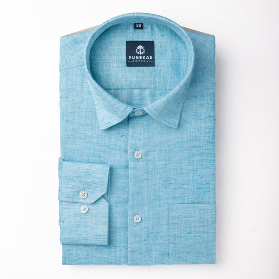 Sky Blue Color Blend Cotton Shirt For Men - Punekar Cotton