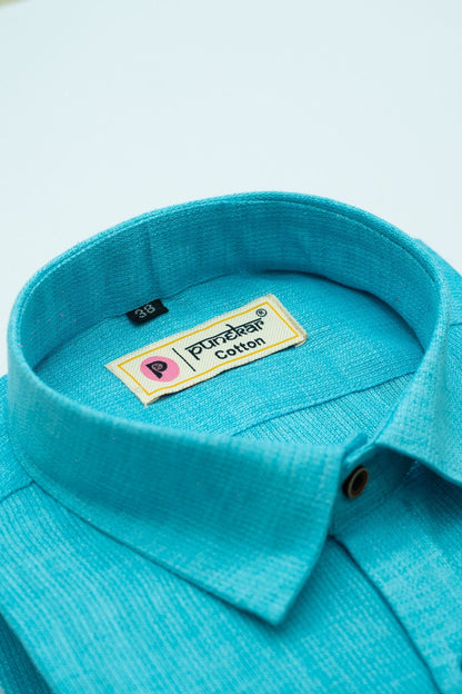 Sky Blue Color Combed Cotton Shirts For Men - Punekar Cotton