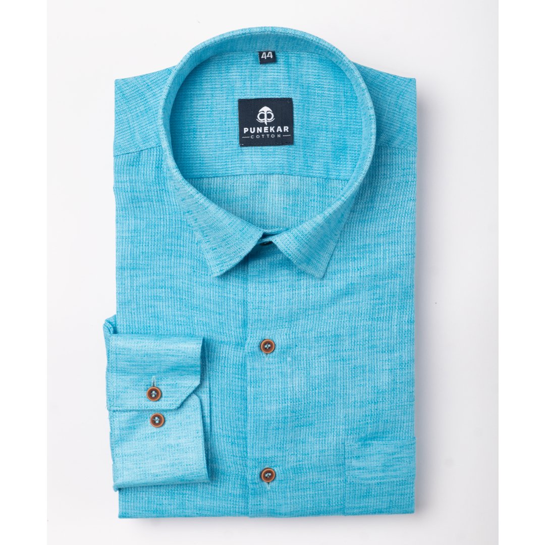 Sky Blue Color Combed Cotton Shirts For Men - Punekar Cotton