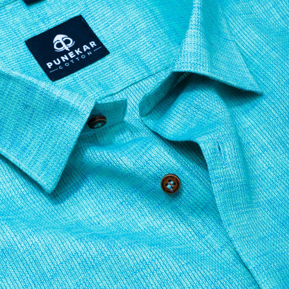 Sky Blue Color Combed Cotton Shirts For Men - Punekar Cotton