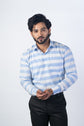 Sky Blue Color Cotton Stripe Shirt For Men - Punekar Cotton