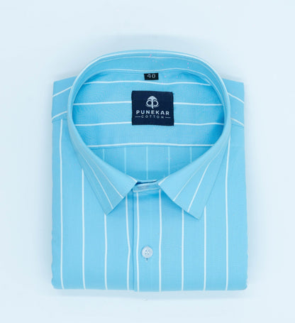 Sky Blue Color Pure Cotton Lining Shirt For Men - Punekar Cotton