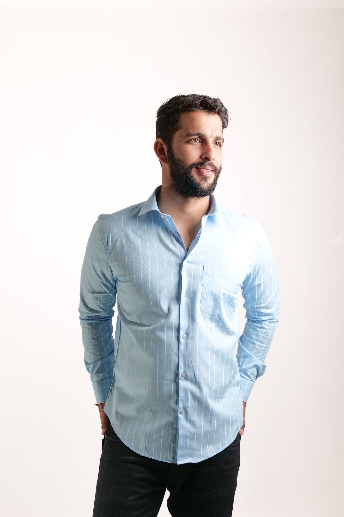 Sky Blue Color Pure Cotton Lining Shirt For Men - Punekar Cotton