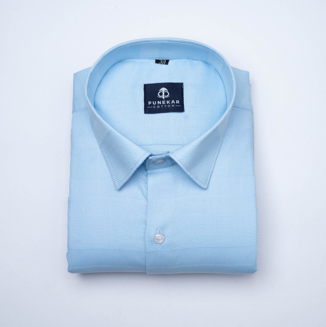 Sky Blue Color Pure Cotton Wide Stripe Shirt For Men - Punekar Cotton
