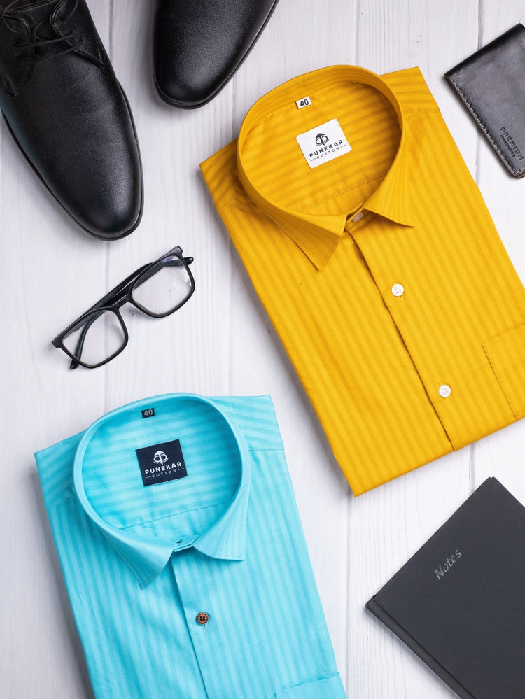 Sky Blue Color vertical Cotton stripe Shirt For Men - Punekar Cotton