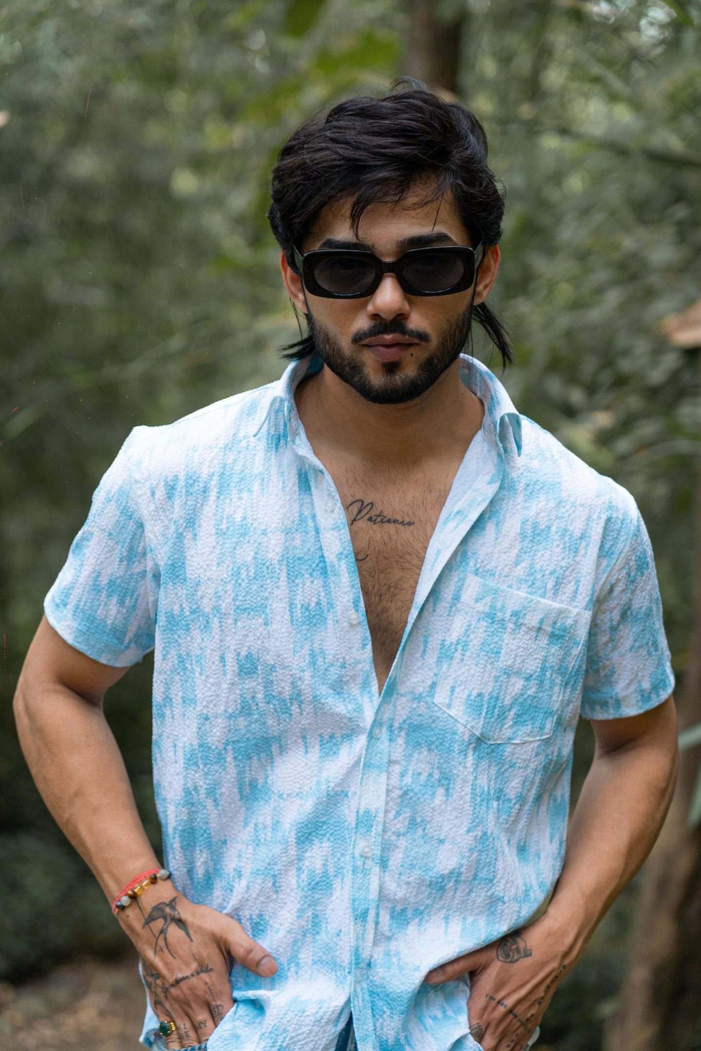 Sky Blue Popcorn Printed Shirt For Men - Punekar Cotton