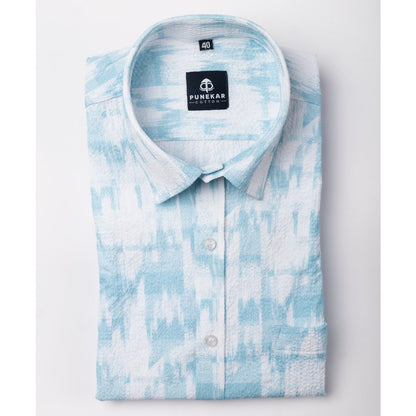 Sky Blue Popcorn Printed Shirt For Men - Punekar Cotton