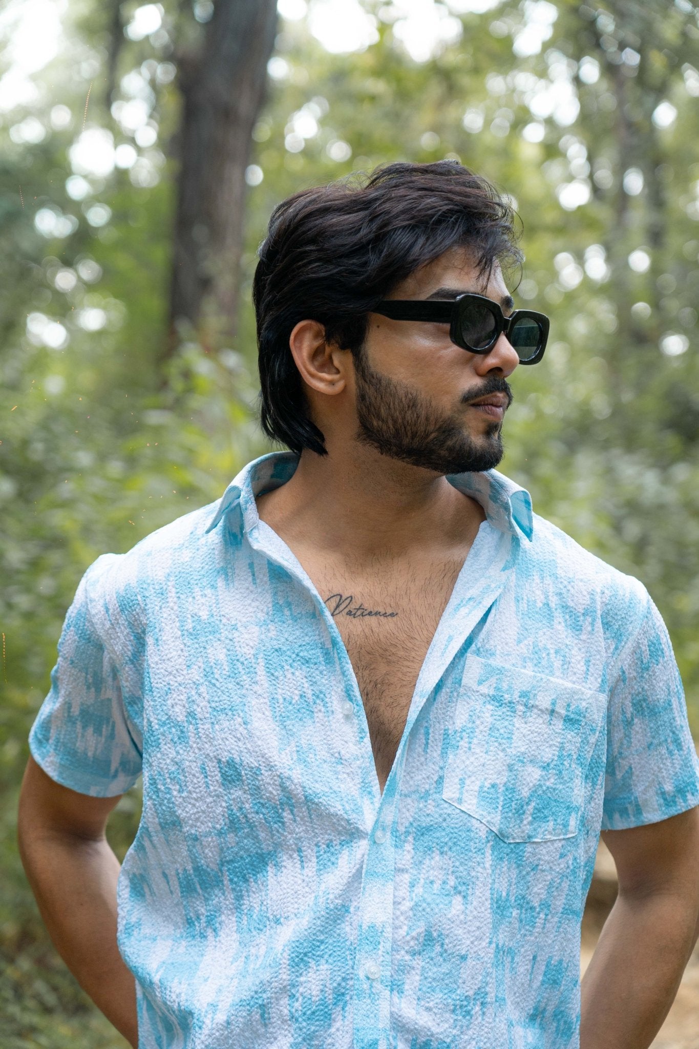 Sky Blue Popcorn Printed Shirt For Men - Punekar Cotton