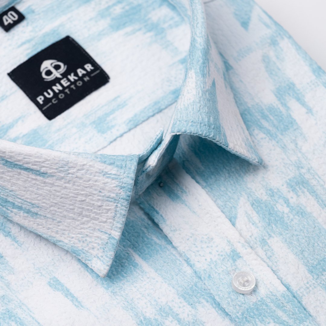 Sky Blue Popcorn Printed Shirt For Men - Punekar Cotton