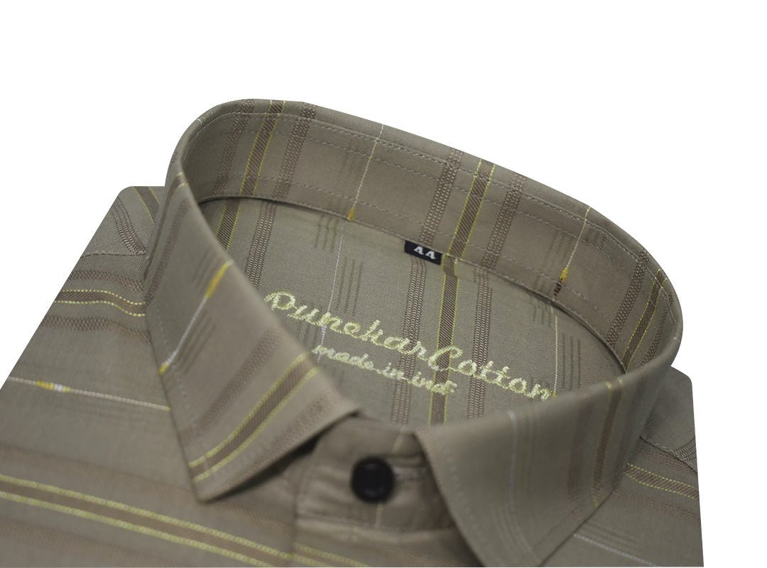 Tan Color Pure Cotton Panelled Butta Stripes Shirts For Men&