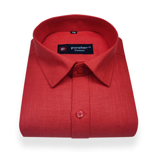 Tomato Red Color Blende Linen Shirt For Men's - Punekar Cotton