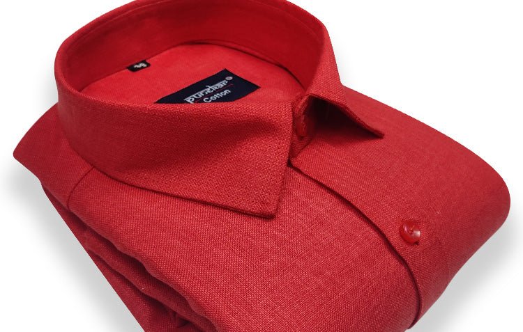 Tomato Red Color Blende Linen Shirt For Men's - Punekar Cotton