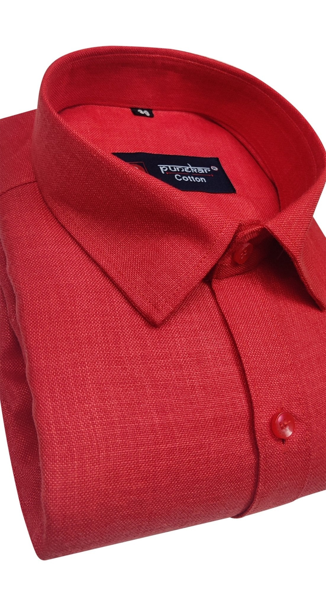 Tomato Red Color Blende Linen Shirt For Men's - Punekar Cotton
