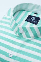 Valley green Color Stand Collar Strips Shirts For Men - Punekar Cotton