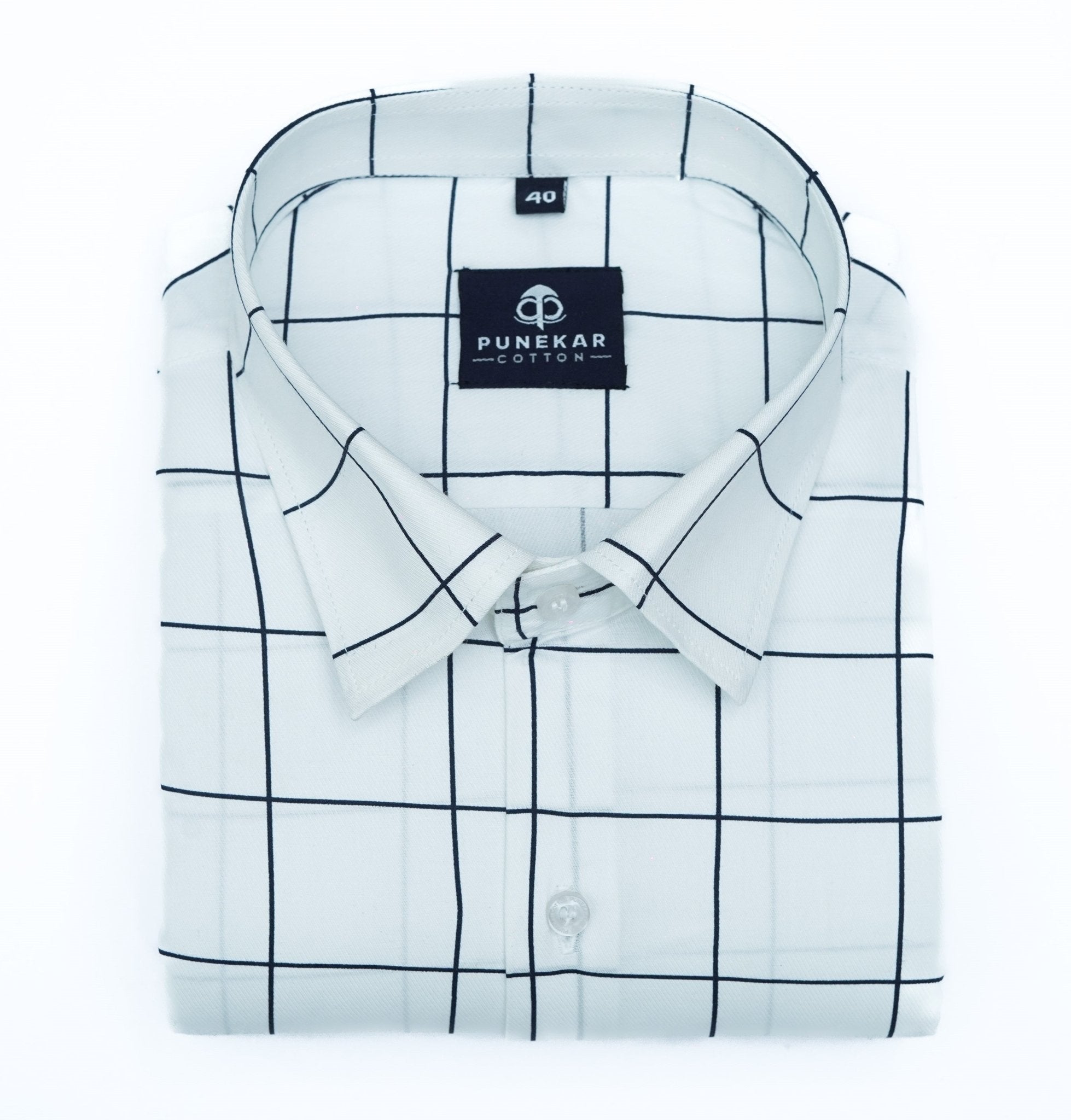 White Color Big Checks Cotton Shirts For Men - Punekar Cotton