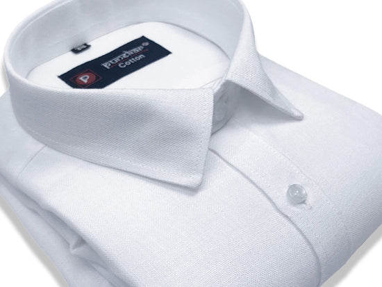 White Color Blended Linen Shirt For Men's - Punekar Cotton