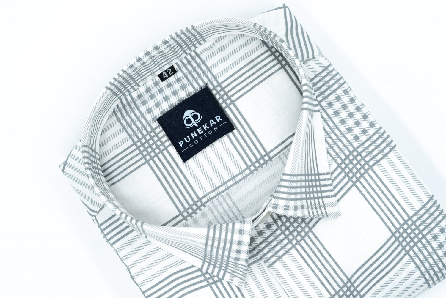 White Color Check Lexus Printed Shirts For Men's - Punekar Cotton