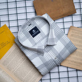 White Color Check Lexus Printed Shirts For Men's - Punekar Cotton