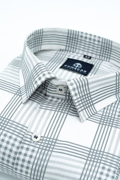 White Color Check Lexus Printed Shirts For Men&