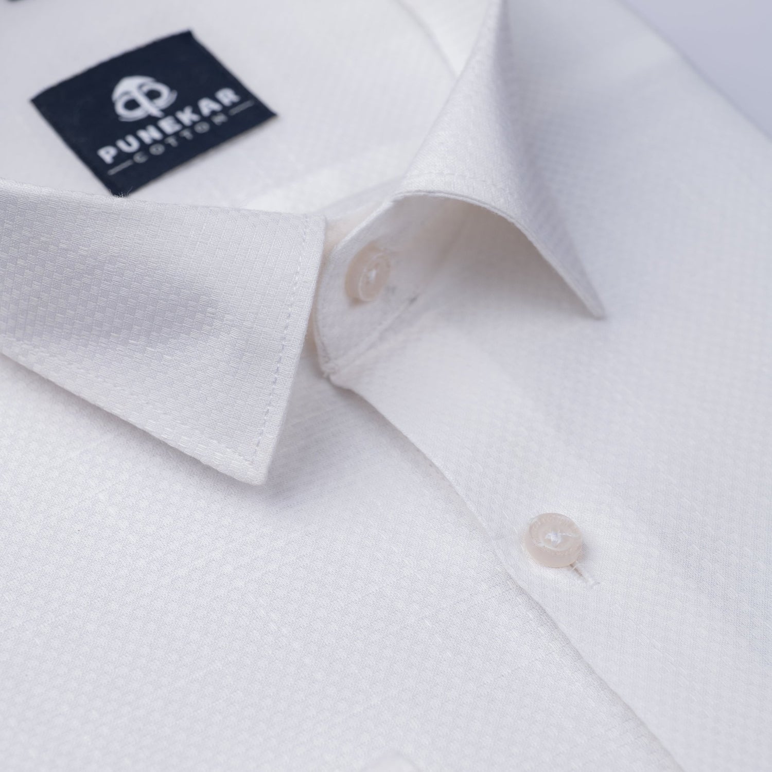 White Color Dobby Cotton Shirt For Men - Punekar Cotton