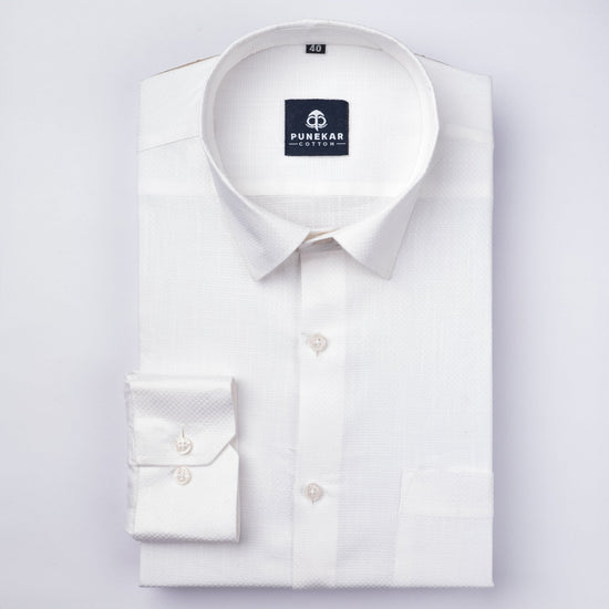 White Color Dobby Cotton Shirt For Men - Punekar Cotton