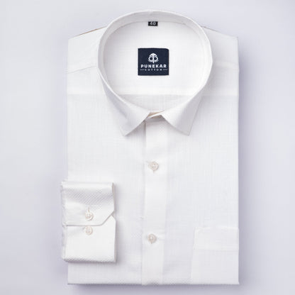 White Color Dobby Cotton Shirt For Men - Punekar Cotton