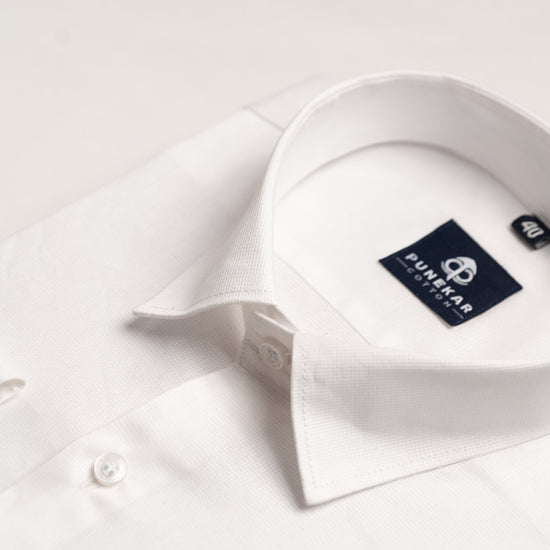 White Color Micro Checks Texture Satin Cotton Shirt For Men - Punekar Cotton