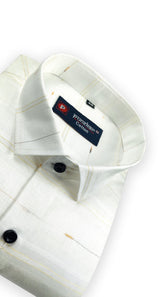 White Color Pure Cotton Panelled Butta Stripes Shirts For Men's - Punekar Cotton